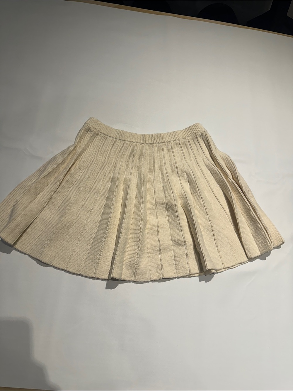 Reformation Cream Knit Pleated Skater Skirt